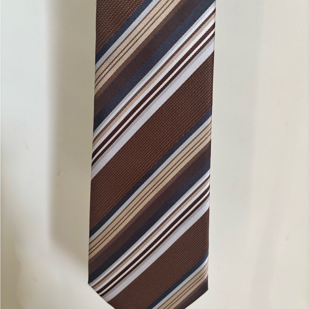 Luciano Versi Striped Brown and Gray Men's Tie - NEW